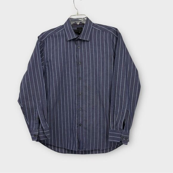 James Tattersall Button Down Shirt in Blue Stripe Slim Fit Non Iron 17.5 34/35 - Picture 1 of 4